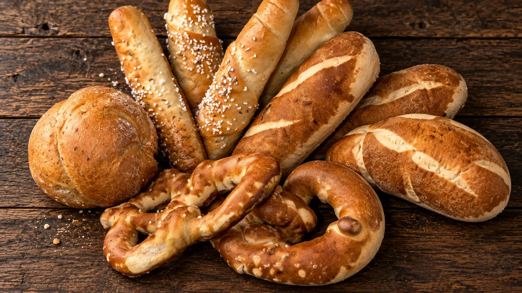 Auswahl aus Brezen, Weckerln und länglichem Kleingebäck